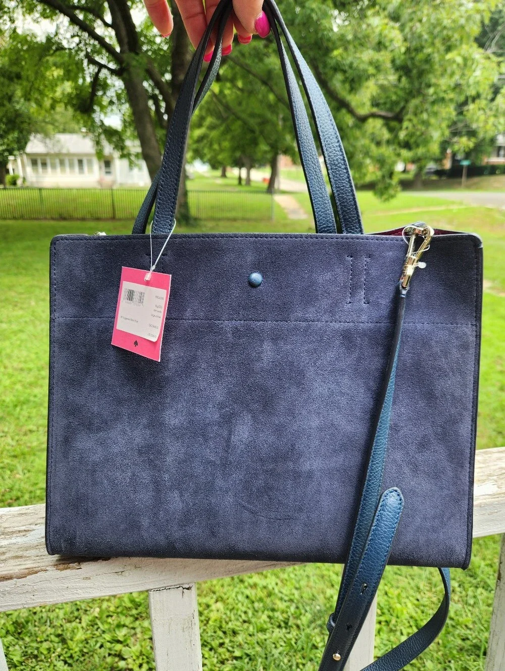 Kate Spade Navy Suede Tote Bag with Removable Strap NWT